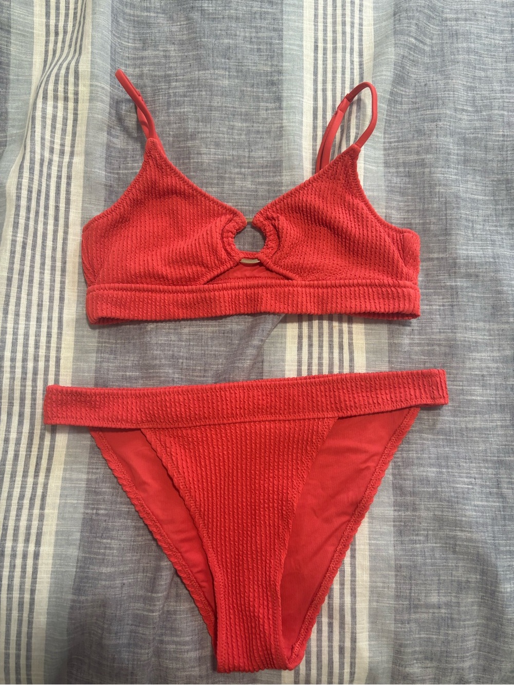 aerie Red Textured Cutout Bikini Set